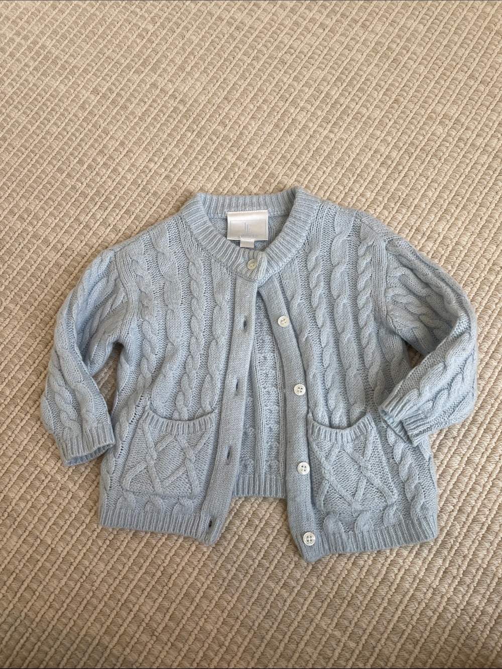 Little English Pale Blue Cable Knit Cardigan